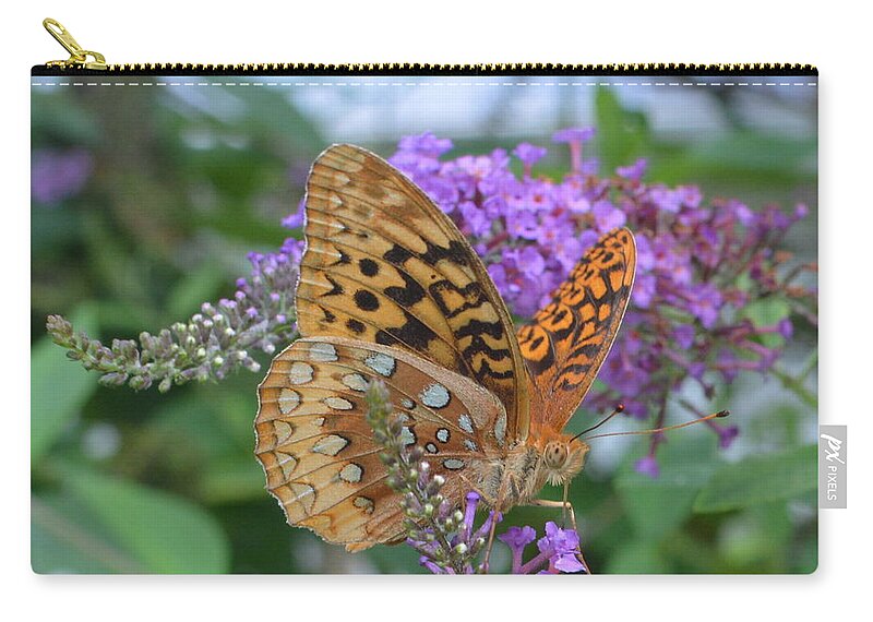 Speyeria Aphrodite Carry-all Pouch featuring the photograph Tiger Moth speyeria aphrodite feeding on Butterfly Bush by Stacie Siemsen