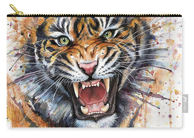 Watercolor Carry-all Pouch featuring the painting Tiger Watercolor Portrait by Olga Shvartsur