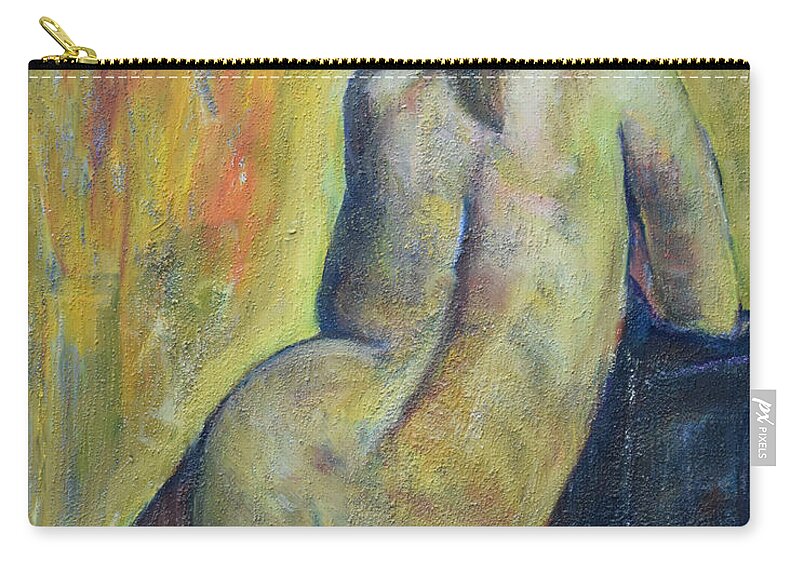 Woman Zip Pouch featuring the painting Tiina - Back of Nude Woman by Raija Merila