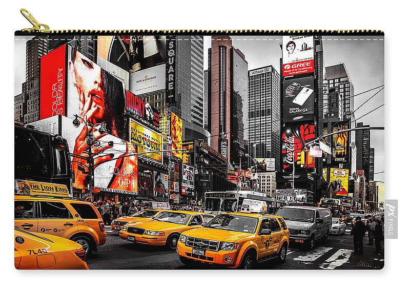 Times Square Zip Pouch featuring the photograph Times Square Taxis by Az Jackson