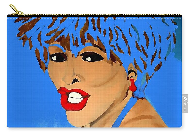Tina Turner Zip Pouch featuring the painting Tina Turner Fierce Blue 2 by Saundra Myles
