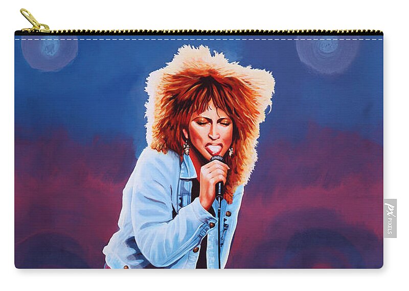Tina Turner Zip Pouch featuring the painting Tina Turner by Paul Meijering