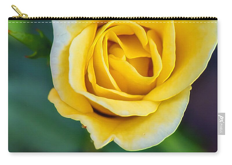 Rose Zip Pouch featuring the photograph Tiny Yellow Teacup Rose by Bill and Linda Tiepelman
