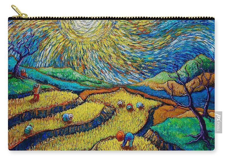 Paul Hilario Zip Pouch featuring the painting Toil Today Dream Tonight diptych painting number 1 after Van Gogh by Paul Hilario