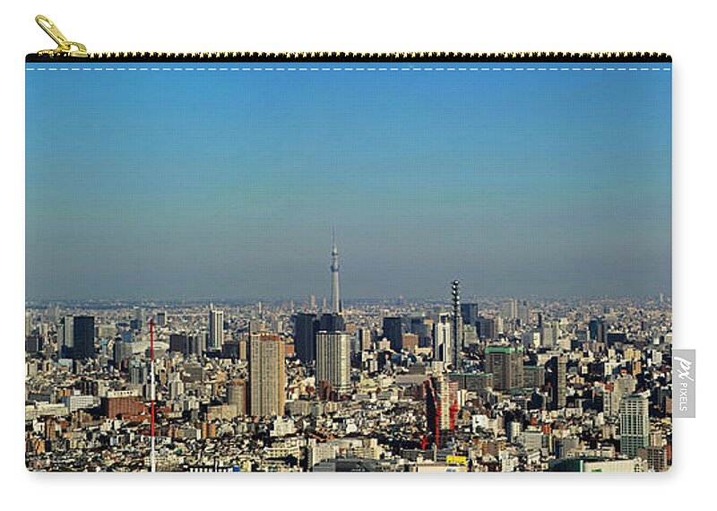 Panoramic Zip Pouch featuring the photograph Tokyo Panorama View Of Modern by Photography By Zhangxun