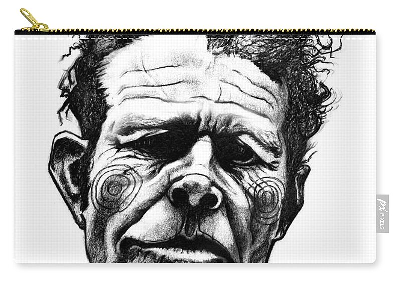 Tom Waits Zip Pouch featuring the drawing Tom Waits by Kelly King