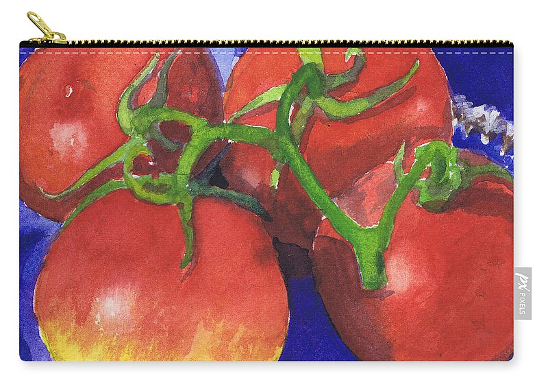 Tomato Zip Pouch featuring the painting Tomatoes on Blue Tile by Susan Herbst