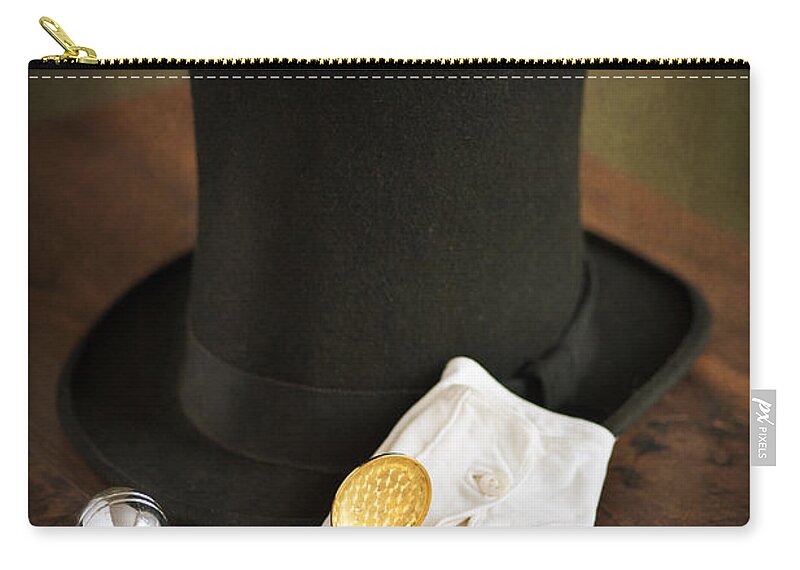 White Gloves Zip Pouch featuring the photograph Top Hat Cane White Gloves And Pocket Watch by Lee Avison