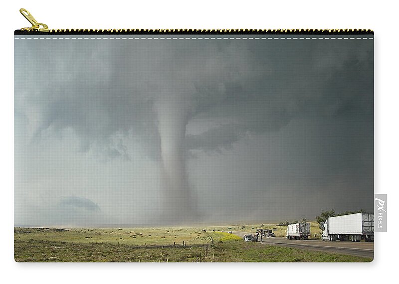 Tornado Zip Pouch featuring the photograph Tornado Truck Stop by Ed Sweeney
