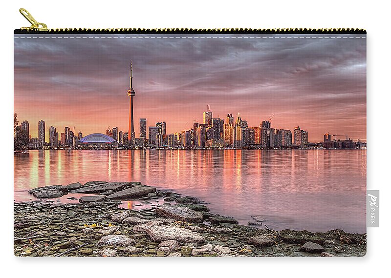 Toronto Zip Pouch featuring the photograph Toronto Skyline At Sunset by Michael Murphy