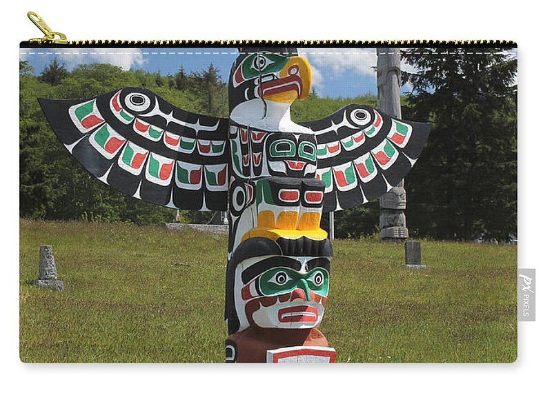Alert Bay Zip Pouch featuring the photograph Totem Pole, Canada by Nancy Sefton