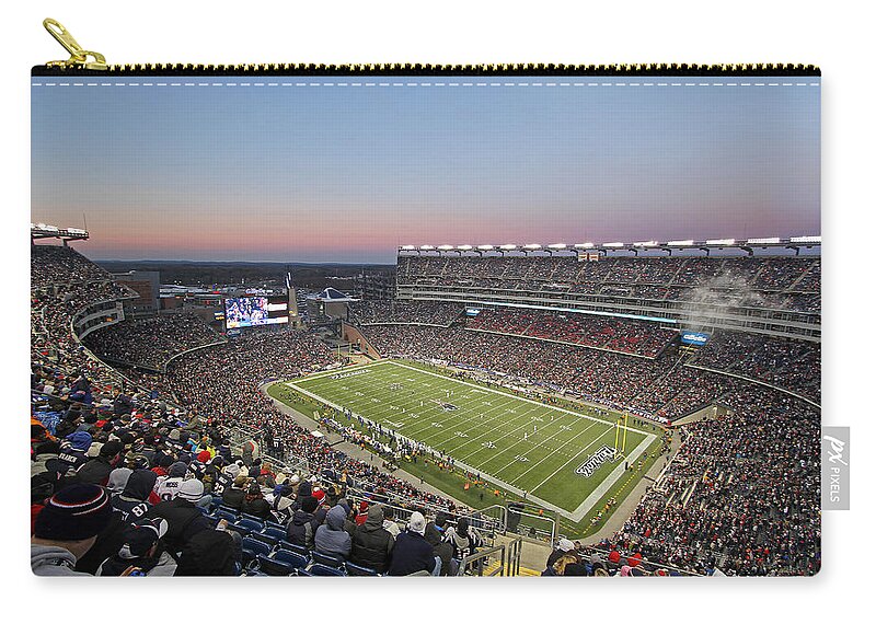 Patriots Zip Pouch featuring the photograph Touchdown New England Patriots by Juergen Roth