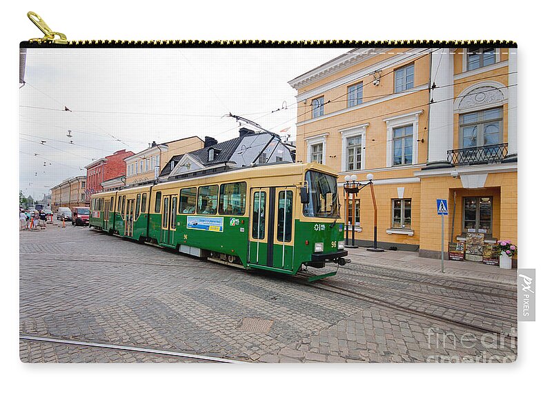 Street Car Zip Pouch featuring the photograph Tram on Helsinki Street by Thomas Marchessault