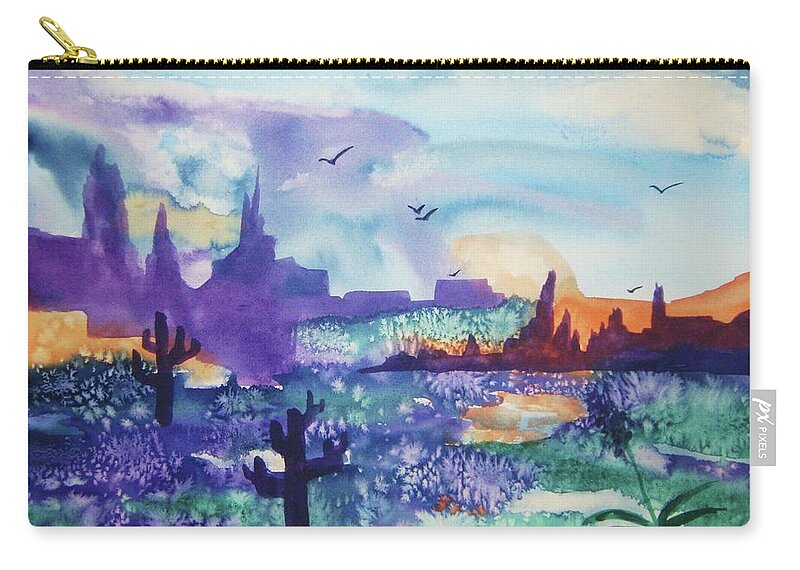 Southwest Zip Pouch featuring the painting Tranquility II by Ellen Levinson