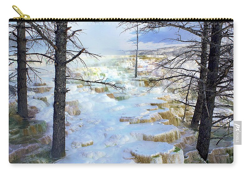 Feb0514 Zip Pouch featuring the photograph Travertine Formations Minerva Terrace by Tim Fitzharris