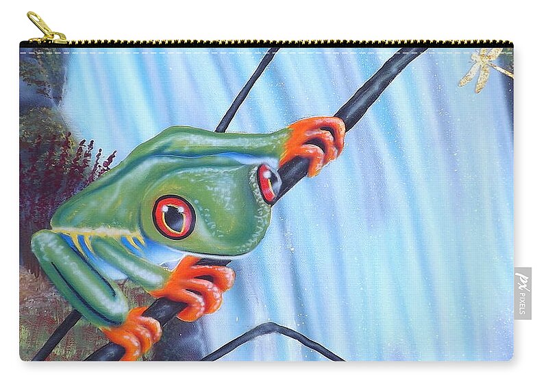Tree Frog Zip Pouch featuring the painting Tree Frog by Darren Robinson