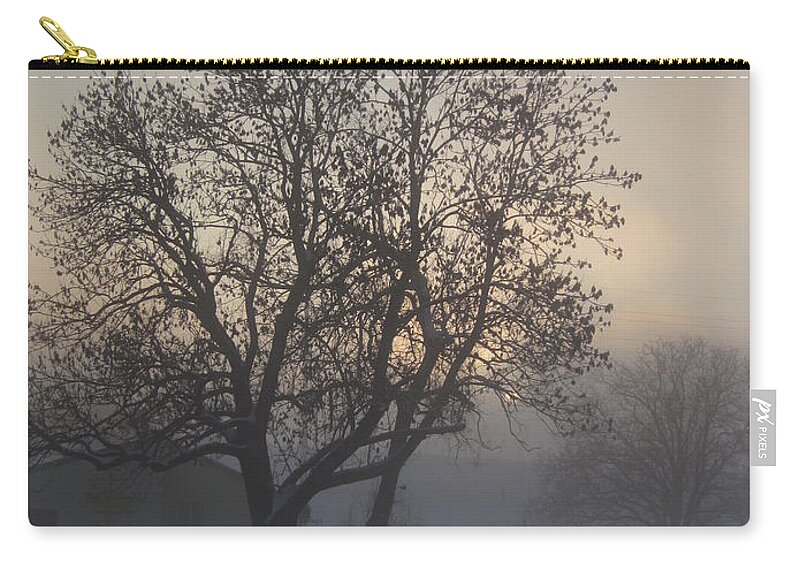 Tree Carry-all Pouch featuring the photograph Tree in the foggy winter landscape by Amanda Mohler