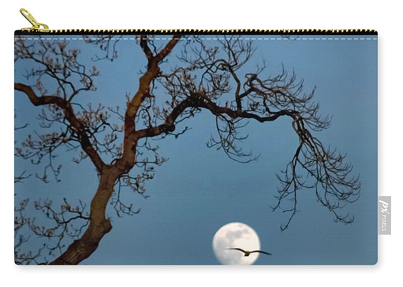 Gull Zip Pouch featuring the photograph Tree Moon Gull by Jerry Gammon