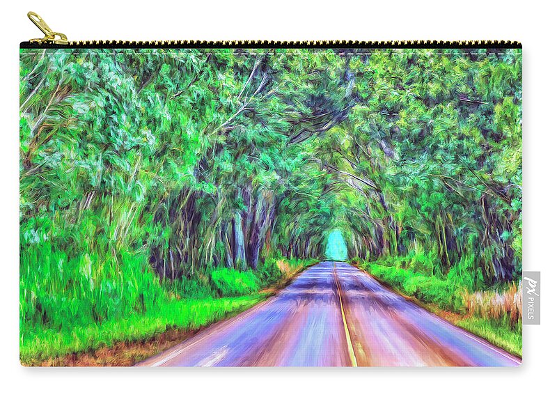 Tree Tunnel Zip Pouch featuring the painting Tree Tunnel Kauai by Dominic Piperata