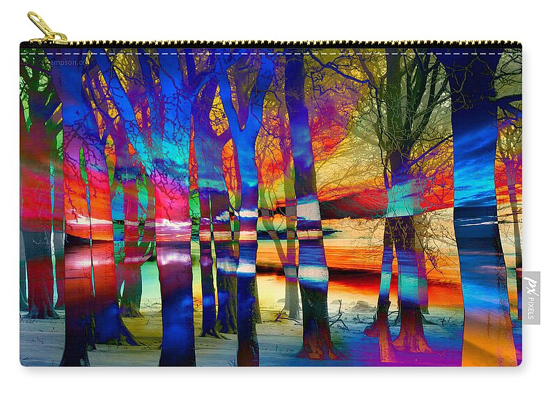 Digital Art Zip Pouch featuring the digital art Trees at Sunset Abstract Landscape by Mary Clanahan