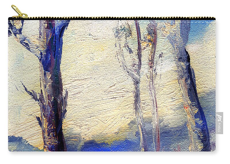 Trees Zip Pouch featuring the painting Trees in winter by Daliana Pacuraru