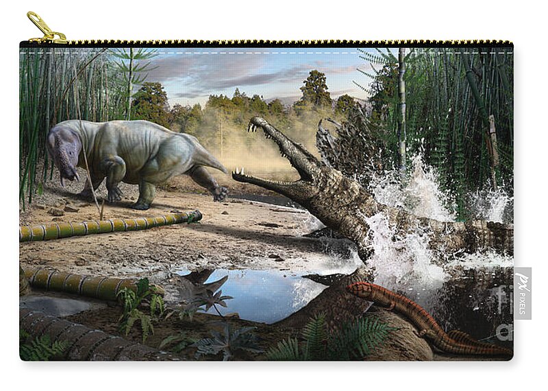 Dinosaur Zip Pouch featuring the digital art Triassic mural 1 by Julius Csotonyi
