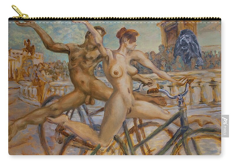 Nudes Zip Pouch featuring the painting Tricky balance at Trafalgar Square by Peregrine Roskilly