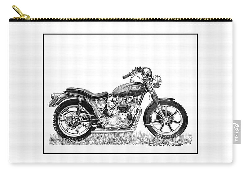 Framed Art By Jack Pumphrey Of Trimph Zip Pouch featuring the drawing Trimuph in black and white by Jack Pumphrey