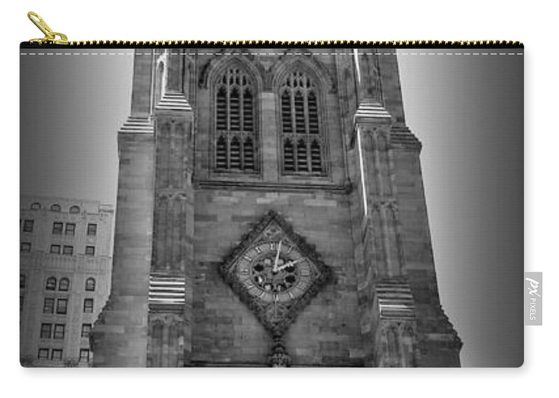 Trinity Church Zip Pouch featuring the photograph Trinity Church Clock Tower - New York by Miriam Danar