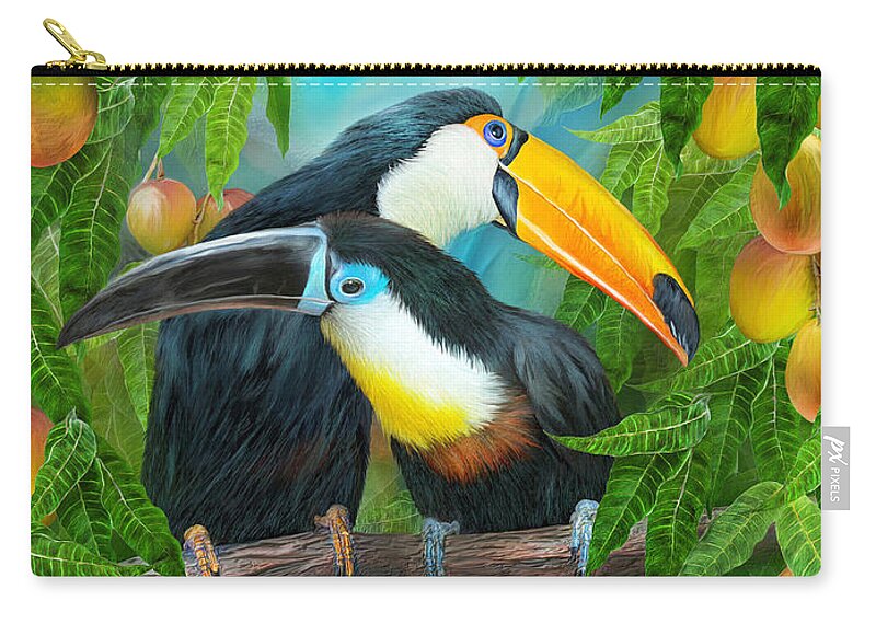 Toucan Zip Pouch featuring the mixed media Tropic Spirits - Toucans by Carol Cavalaris