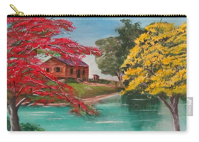 Flamboyan Zip Pouch featuring the painting Tropical Lifestyle by Luis F Rodriguez
