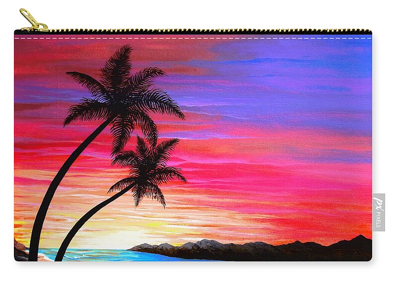 Sunset Zip Pouch featuring the painting Tropical Sunset by Carol Sabo
