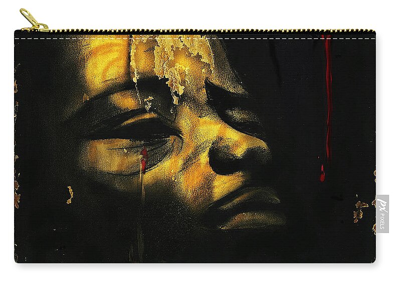 Africa Zip Pouch featuring the mixed media Troubled African by Hartmut Jager