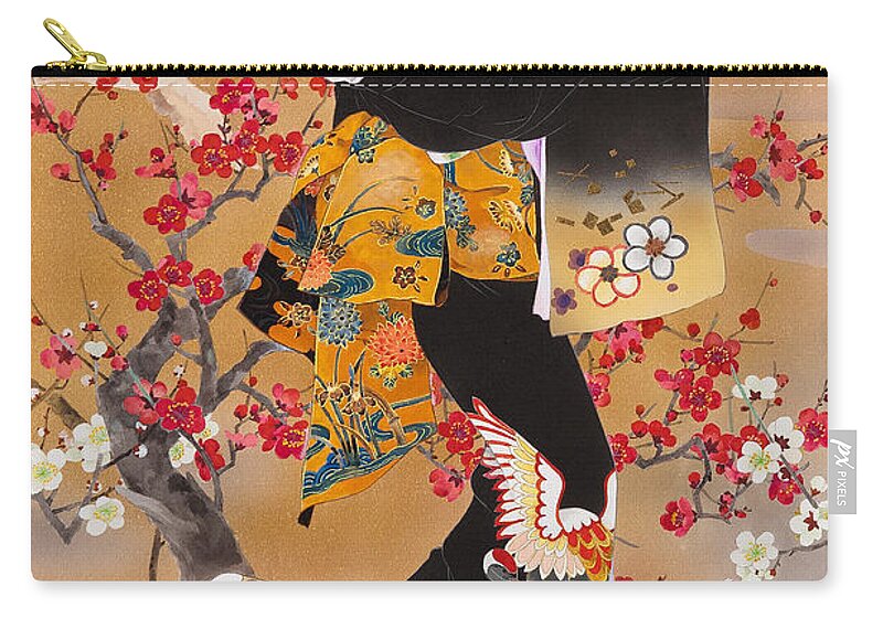 Haruyo Morita Digital Art Zip Pouch featuring the digital art Tsuru Kame by MGL Meiklejohn Graphics Licensing