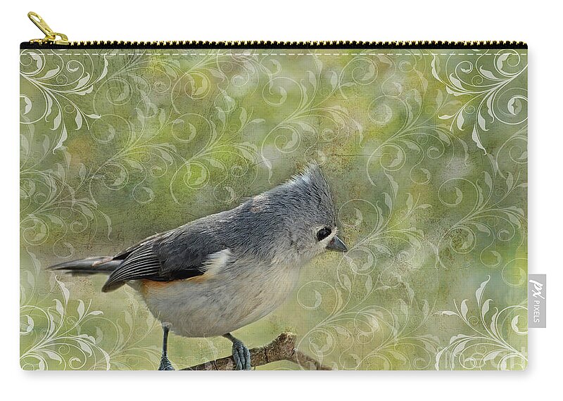 Nature Zip Pouch featuring the photograph Tufted Titmouse with decorations by Debbie Portwood