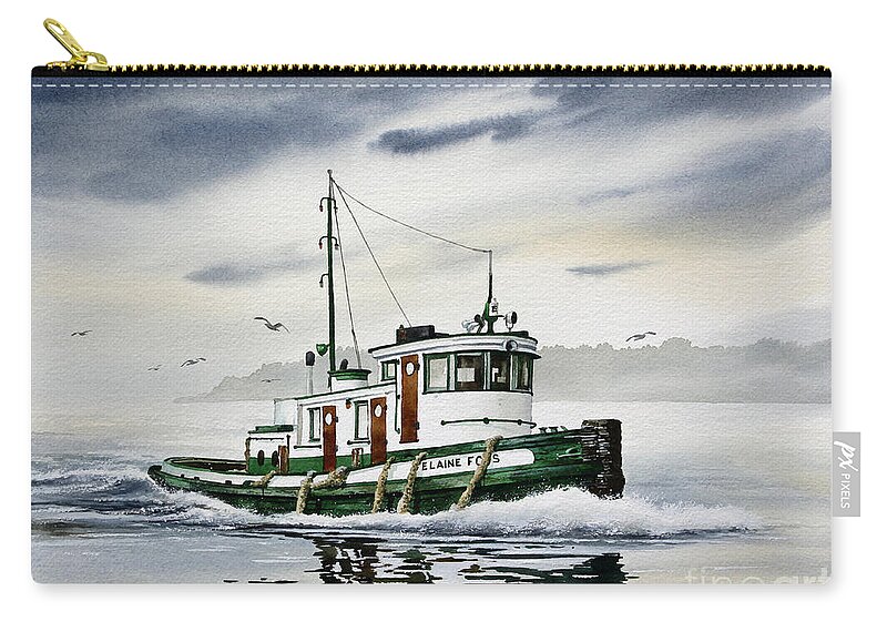 Tugboat Art Zip Pouch featuring the painting Tugboat ELAINE FOSS by James Williamson