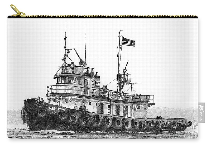 Tugboat Iver Foss Drawing Zip Pouch featuring the drawing Tugboat IVER FOSS by James Williamson