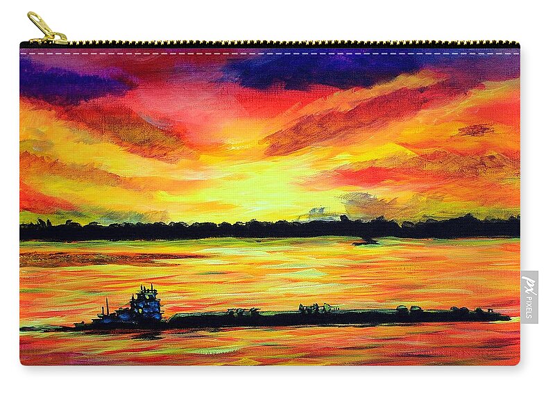 Mississippi River Zip Pouch featuring the painting Tugboat On The Mississippi by Karl Wagner