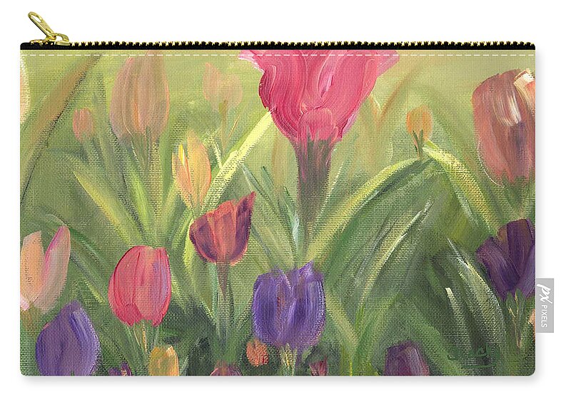 Floral Zip Pouch featuring the painting Tulips by Donna Blackhall