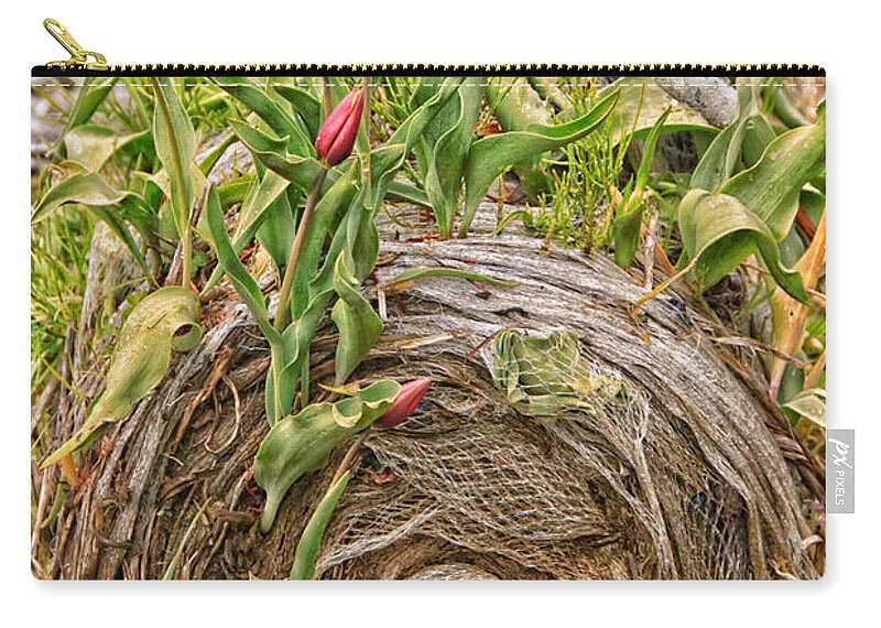 Plant Zip Pouch featuring the photograph Tulips gone wild on a hay bale by Eti Reid