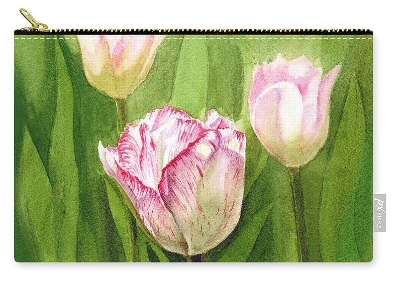 Tulip Zip Pouch featuring the painting Tulips in the Fog by Irina Sztukowski