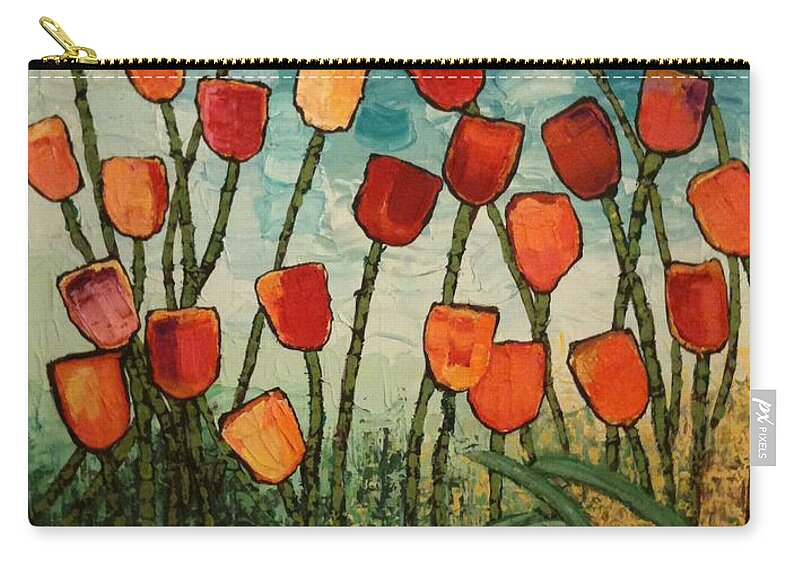 Red Zip Pouch featuring the painting Tulips by Linda Bailey
