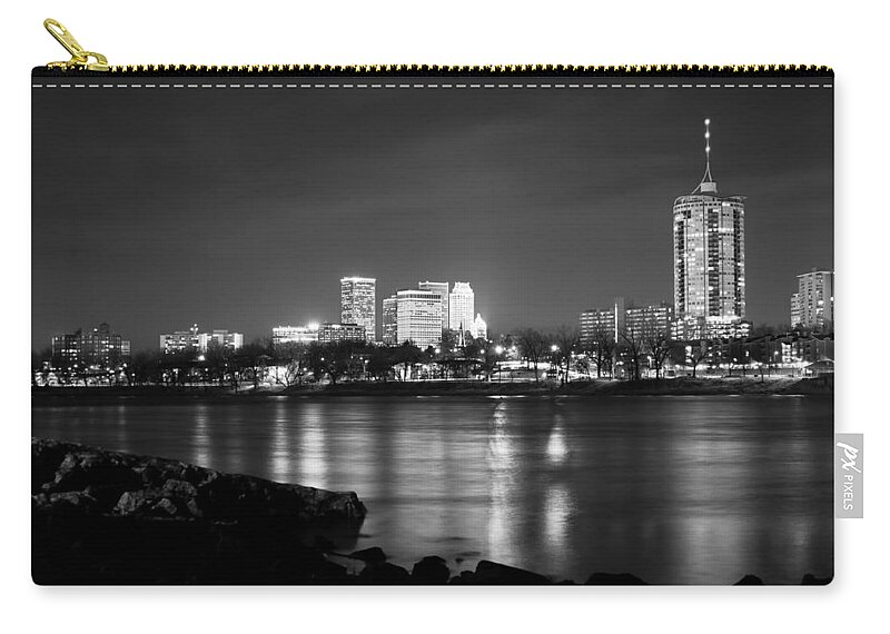 America Zip Pouch featuring the photograph Tulsa in Black and White - University Tower View by Gregory Ballos