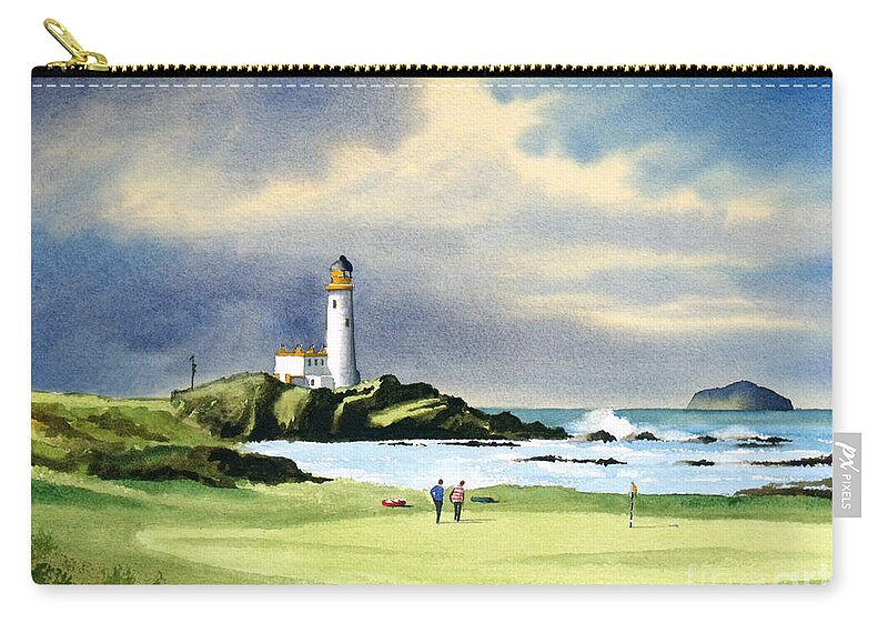 #faatoppicks Zip Pouch featuring the painting Turnberry Golf Course Scotland 10th Green by Bill Holkham
