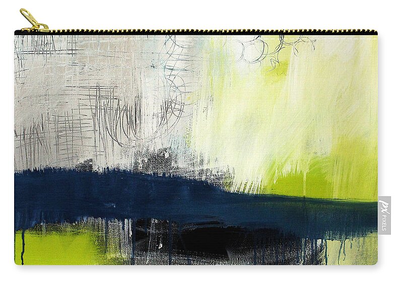 Blue Abstract Painting Zip Pouch featuring the painting Turning Point - contemporary abstract painting by Linda Woods