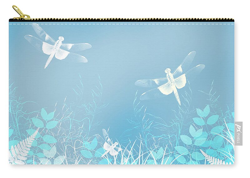 Turquoise Zip Pouch featuring the mixed media Turquoise Dragonfly Art by Christina Rollo