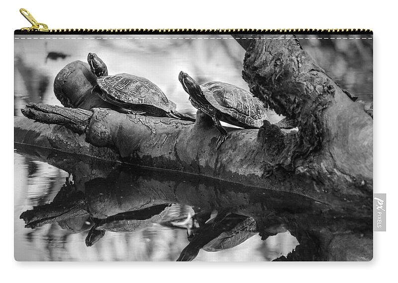 Turtles Zip Pouch featuring the photograph Turtle BFFs BW By Denise Dube by Denise Dube