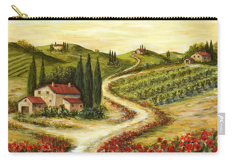 Tuscany Zip Pouch featuring the painting Tuscan road With Poppies by Marilyn Dunlap