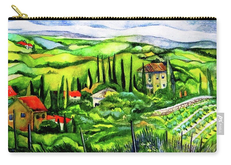 Tuscany Zip Pouch featuring the painting Tuscan Valley by Kandy Cross