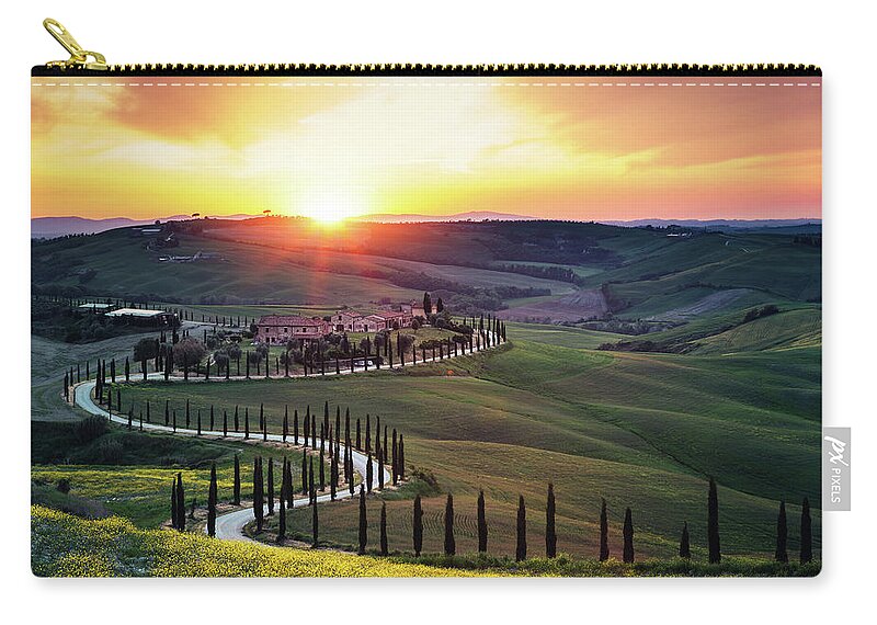 Scenics Zip Pouch featuring the photograph Tuscany Landscape At Sunset by Borchee
